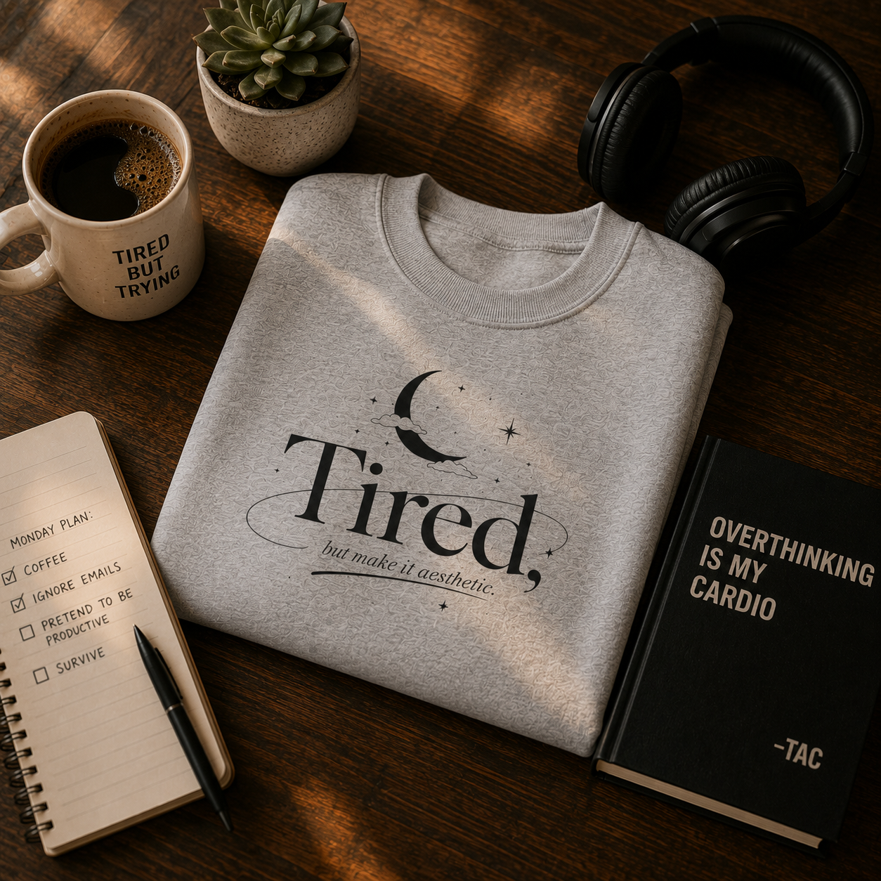 Aesthetic Exhaustion Crew — The Cozy Tired Era Sweatshirt