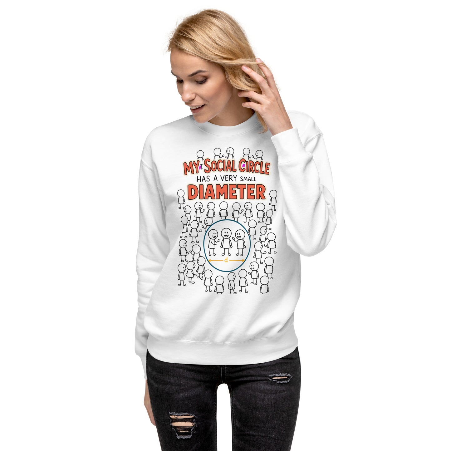 Woman wearing The Small Circle white graphic sweatshirt